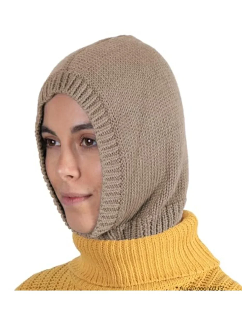 Knitted Hooded Scarf for Women, Water Resistant, Winter Neck Warmer, Beanie